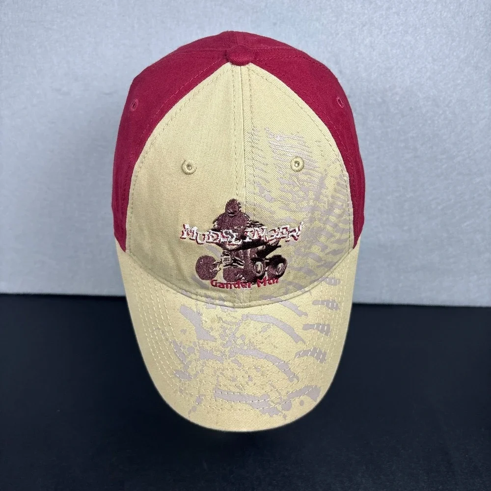 Gander Mountain Mud Slinger ATV Four Wheeler Hat Baseball Cap Tan Maroon OSFM
